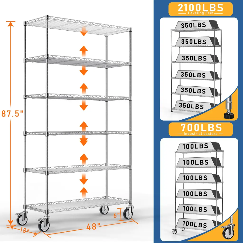 6 Tier Shelf Wire Shelving Unit Chrome Iron Fence Shelf Storage like it