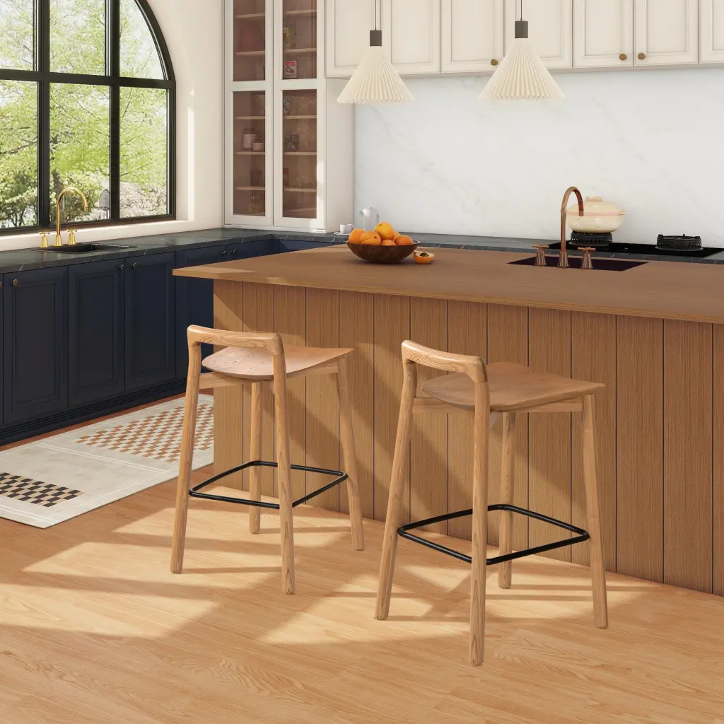 Sven 26.5 Inch Modern Minimalist Low Back Wood Counter Stool Natural Blonde Finish jennifer taylor home