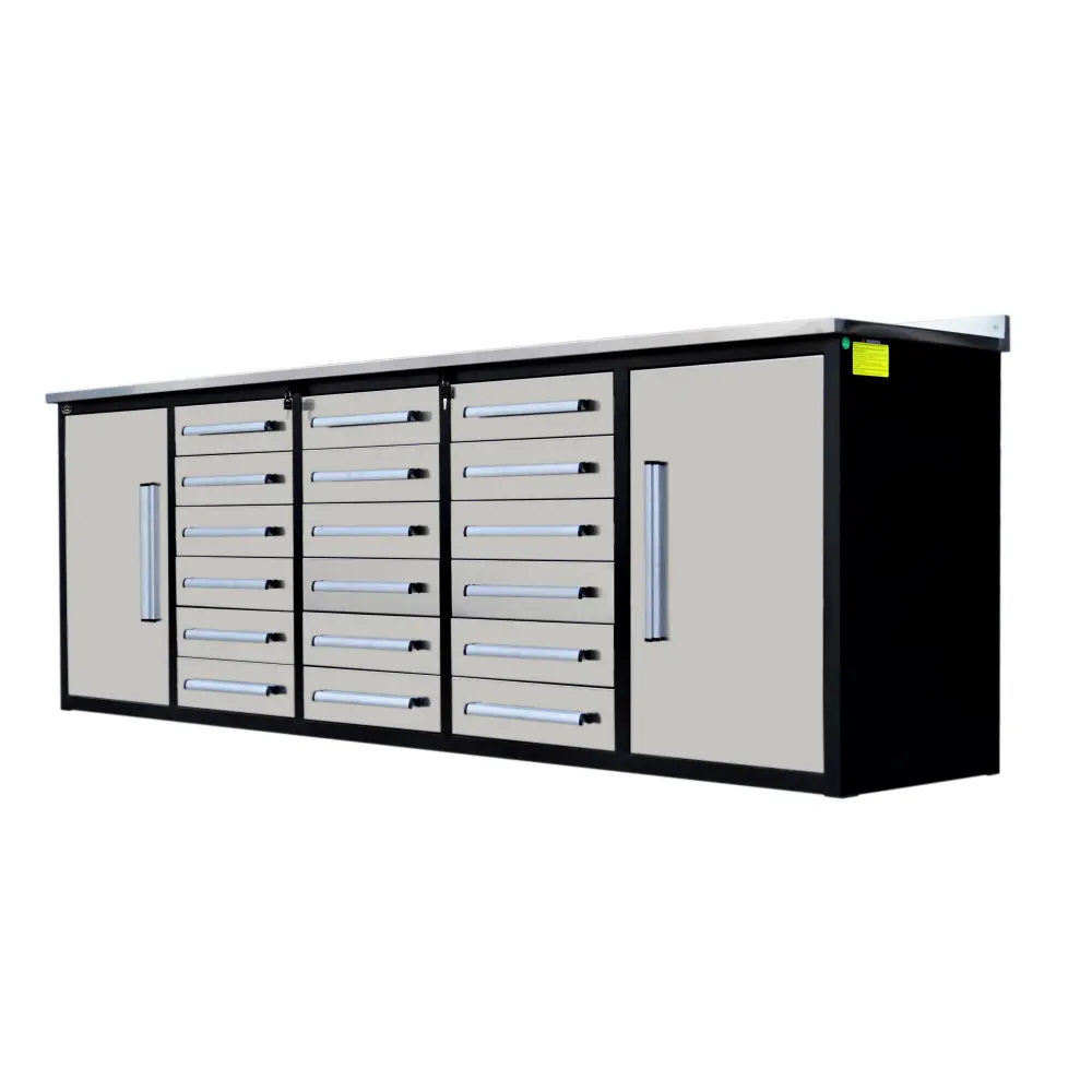10Ft Storage Cabinet Workbench 18 Drawers & 2 Cabinets Shiny Metal - Heavy Duty Garage Organizer chery industrial inc