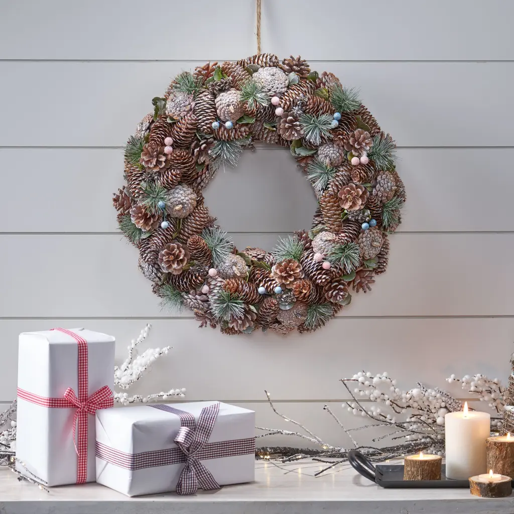 18.5 Inch Pine Cone Wreath - Natural Foam Decorative Wreath Home nh-bc furniturings