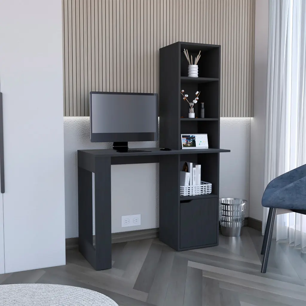 Black Writing Desk Bookcase and Cabinet Particle Board Home Office Desk depot e-shop