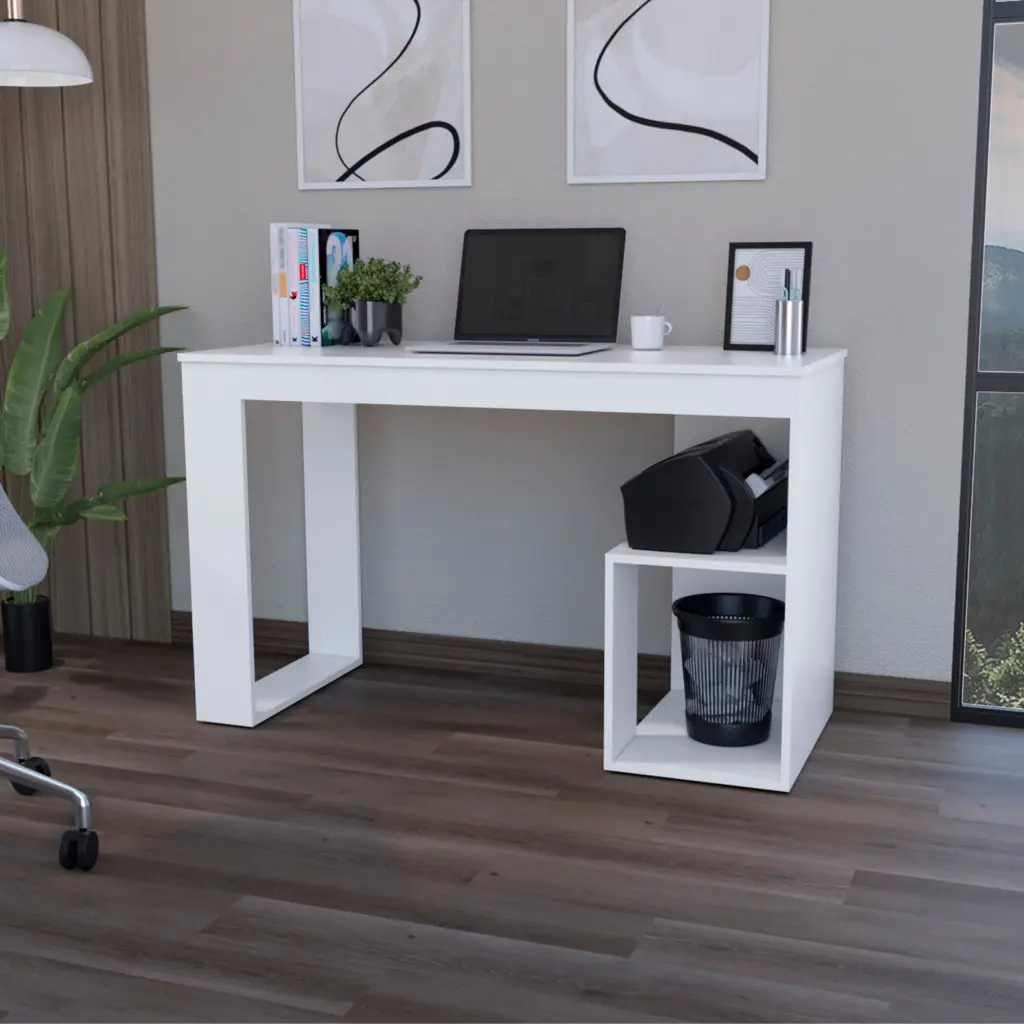 Crossett Writing Desk Two Shelves White Computer Desk Modern Pine fm furniture