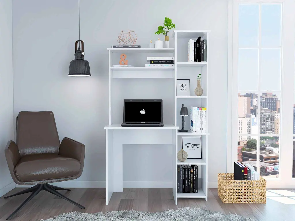 Nashville Writing Desk Six Shelves White Computer Desk Stationery Contemporary fm furniture