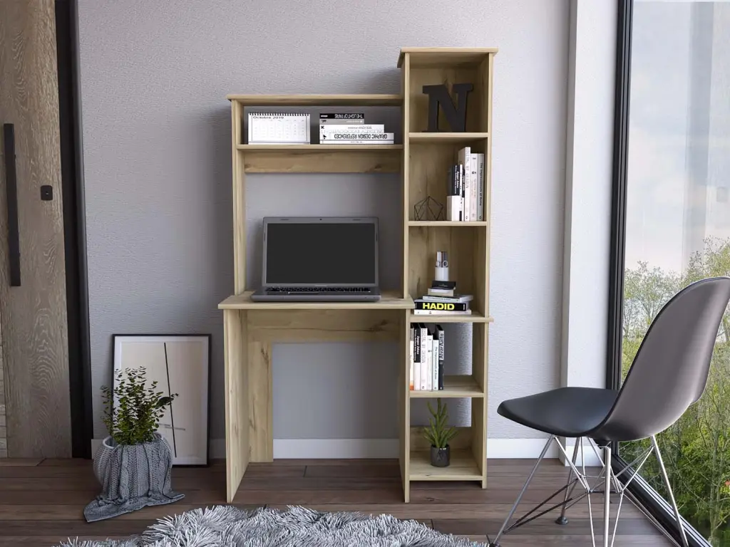 Nashville Writing Desk Six Shelves Beige Computer Desk Stationery Modern rta mubles colombia