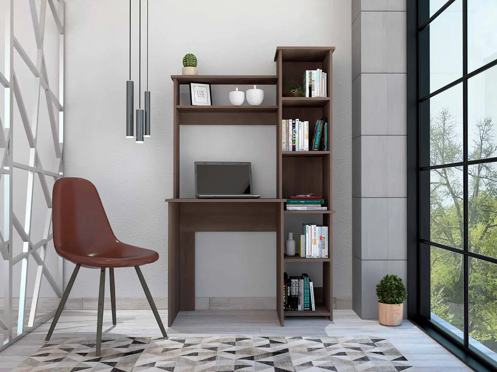 Nashville Writing Desk Six Shelves Brown MDF Engineered Timber rta muebles colombia
