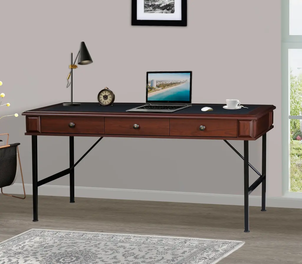 63 Inch Stylish Cherry and Black Dual Tone Writing Desk singularity