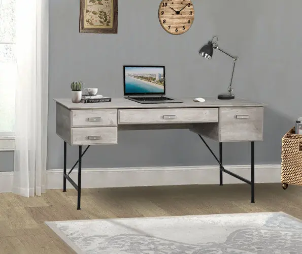 59 Inch Washed Gray Writing Desk Computer Table Keyboard Tray singularity