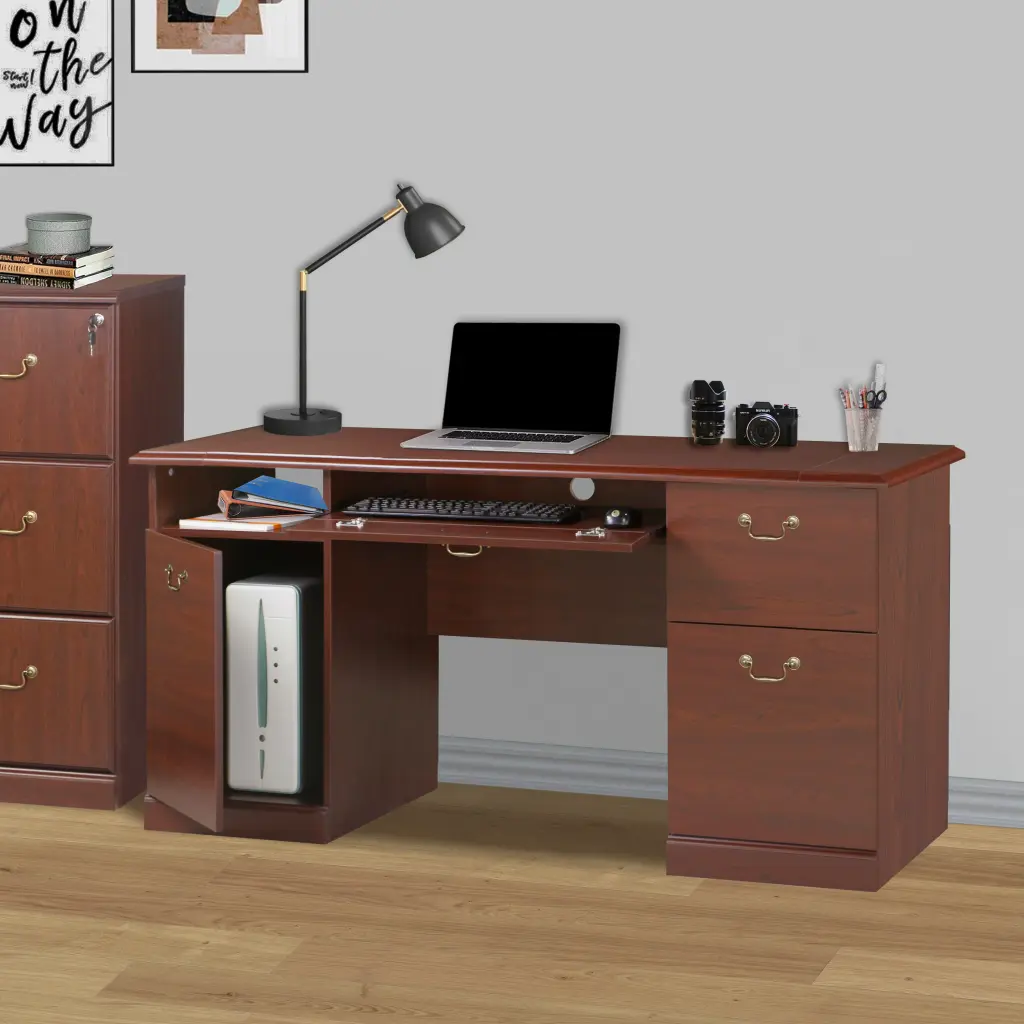 60 Inch Writing Desk Base and Top Classic Cherry Finished Executive Desk singularity