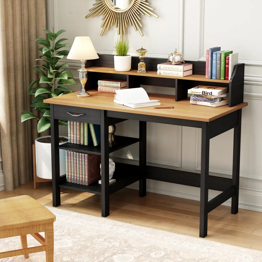 47 Inch Writing Desk Hutch Home Stationery Writing Desk Honey Maple singularity
