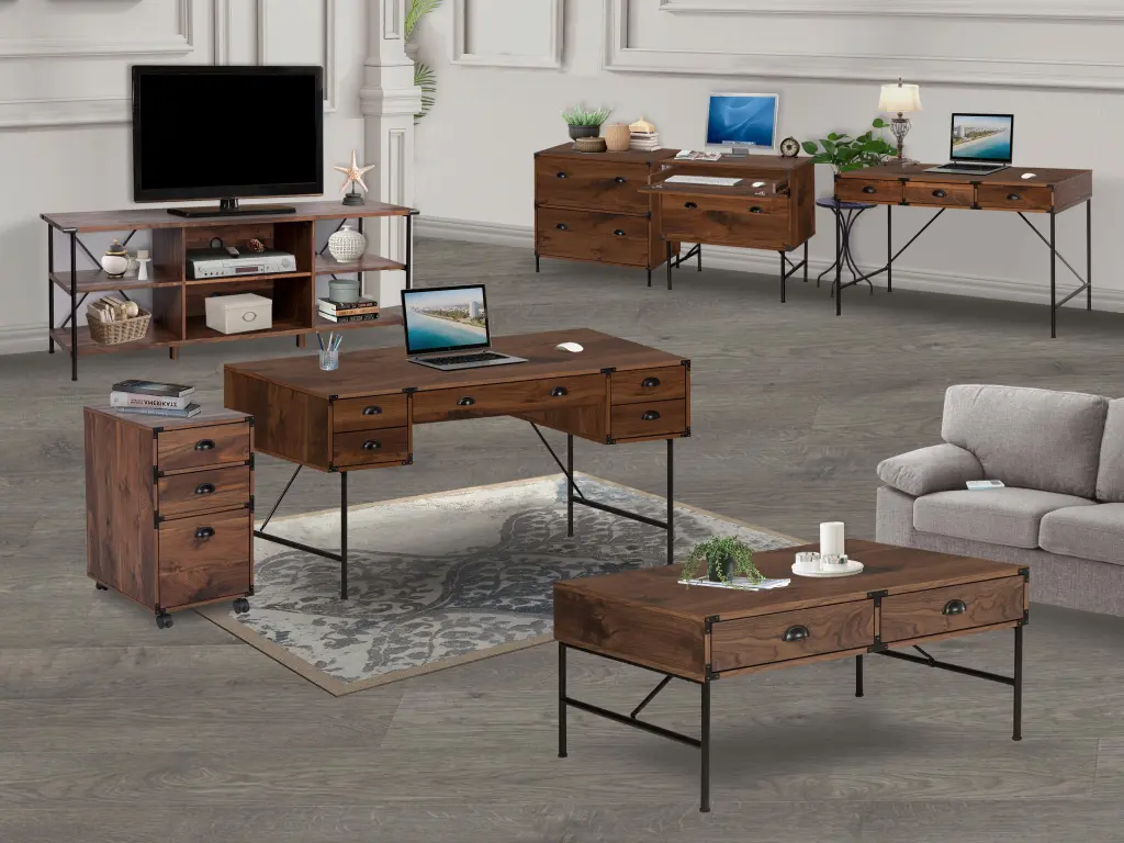47" Writing Desk 3 Drawers Robust Walnut Stationery Desk Metallic singularity