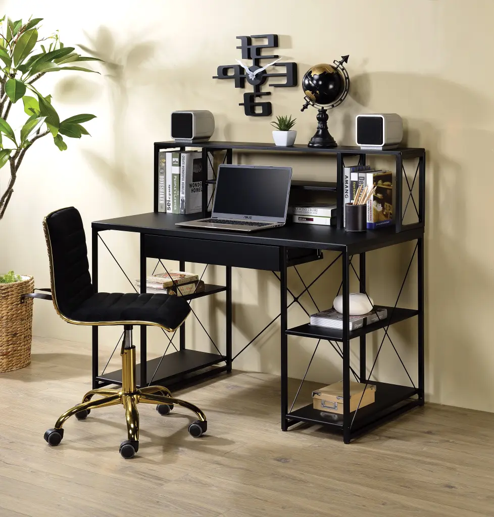 Amiel Black Finish Writing Desk - Synthetic Timber Modern Design urban nest