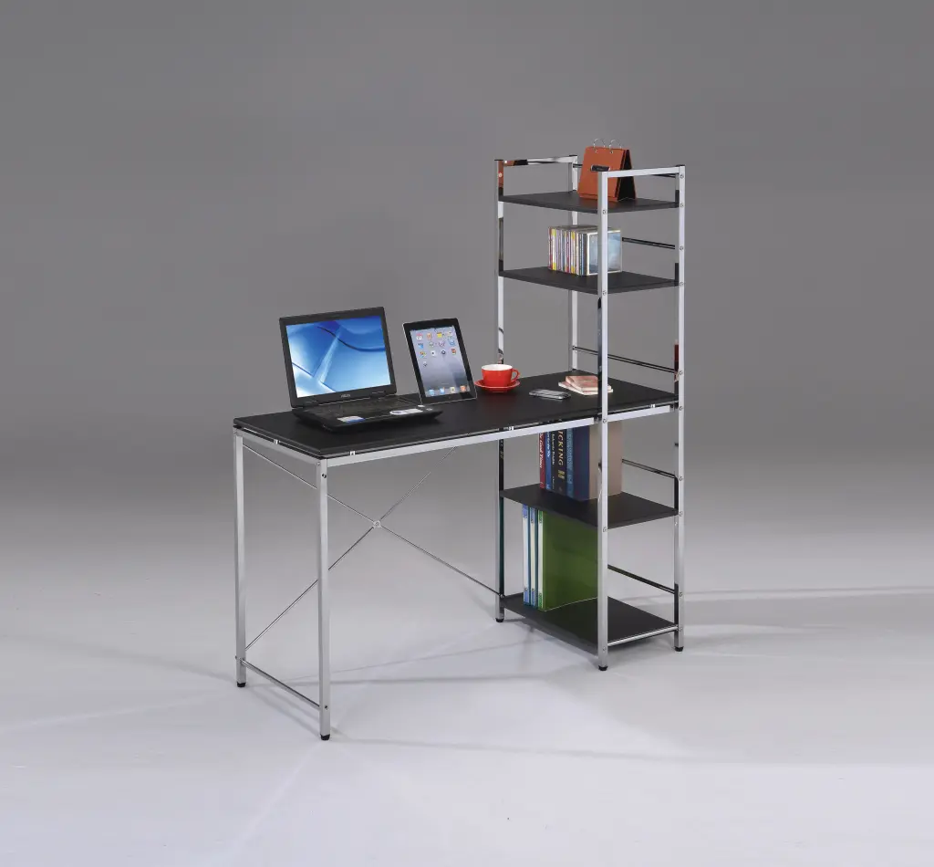 Elvis Black Chrome Finish Writing Desk Shelves Black Chrome Metallic Desk urban nest