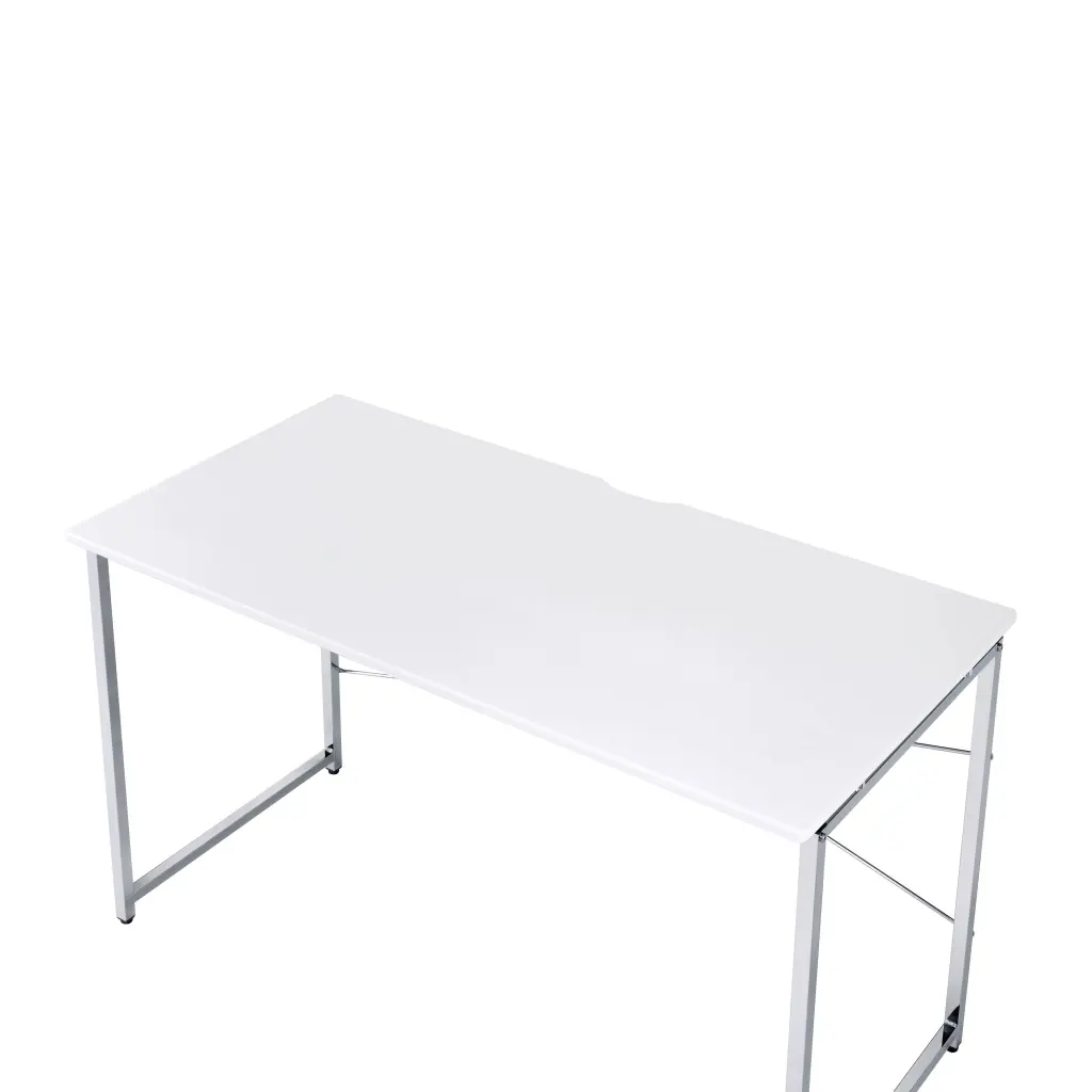 Tennos White and Chrome Finish Writing Desk Metal Synthetic Wood urban nest