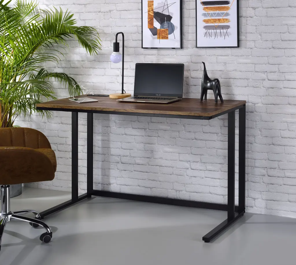 Tyrese Walnut & Black Finish Writing Desk USB Port and Metallic Accents urban nest