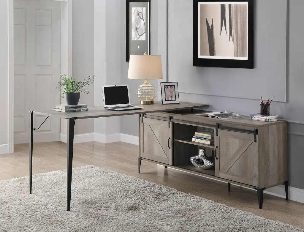 Zakawani Gray Oak And Black Finish Writing Desk Cabinet Modern Home Office Desk urban nest