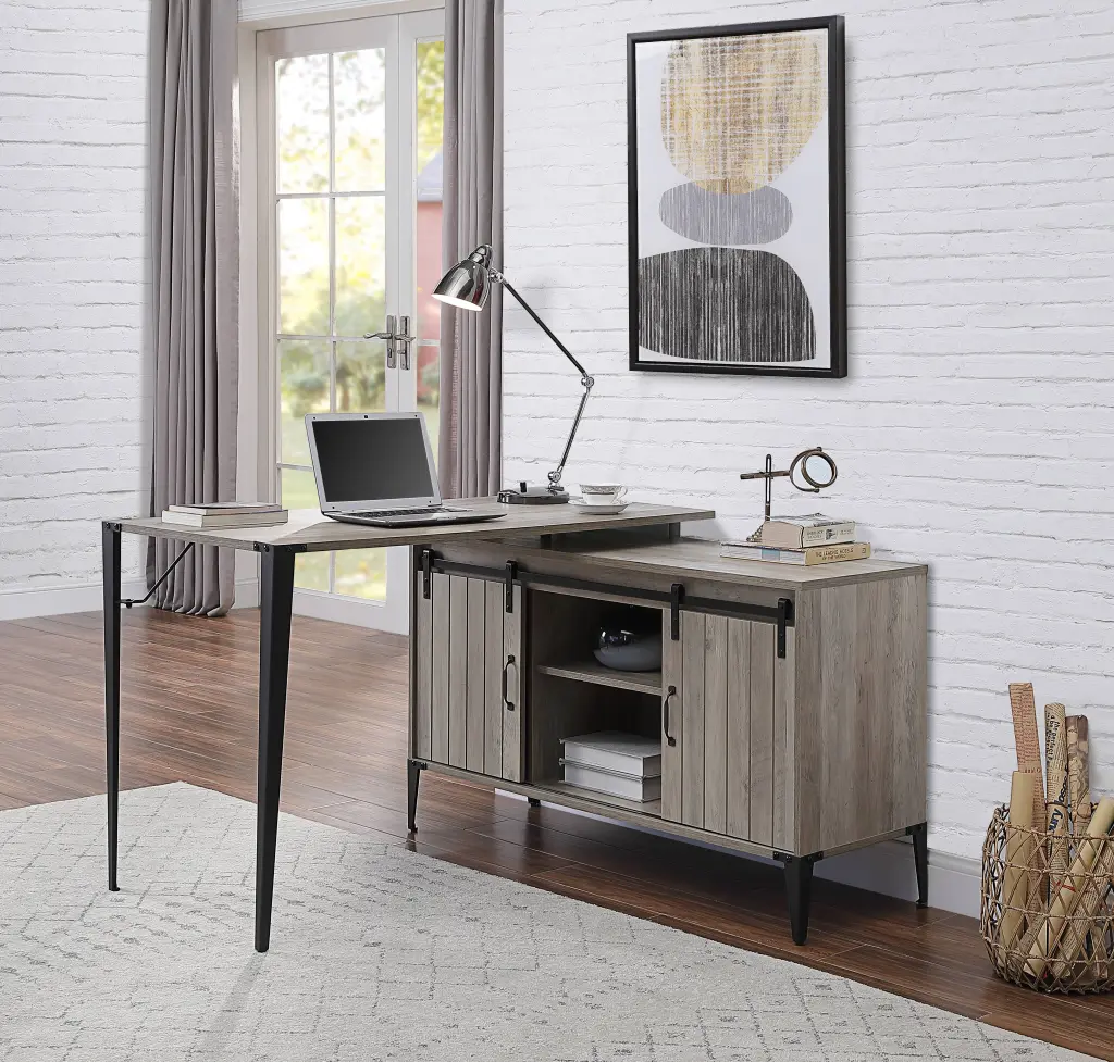 Zakwani 48 Inch Gray Oak Black Finish Writing Desk Synthetic Wood urban nest