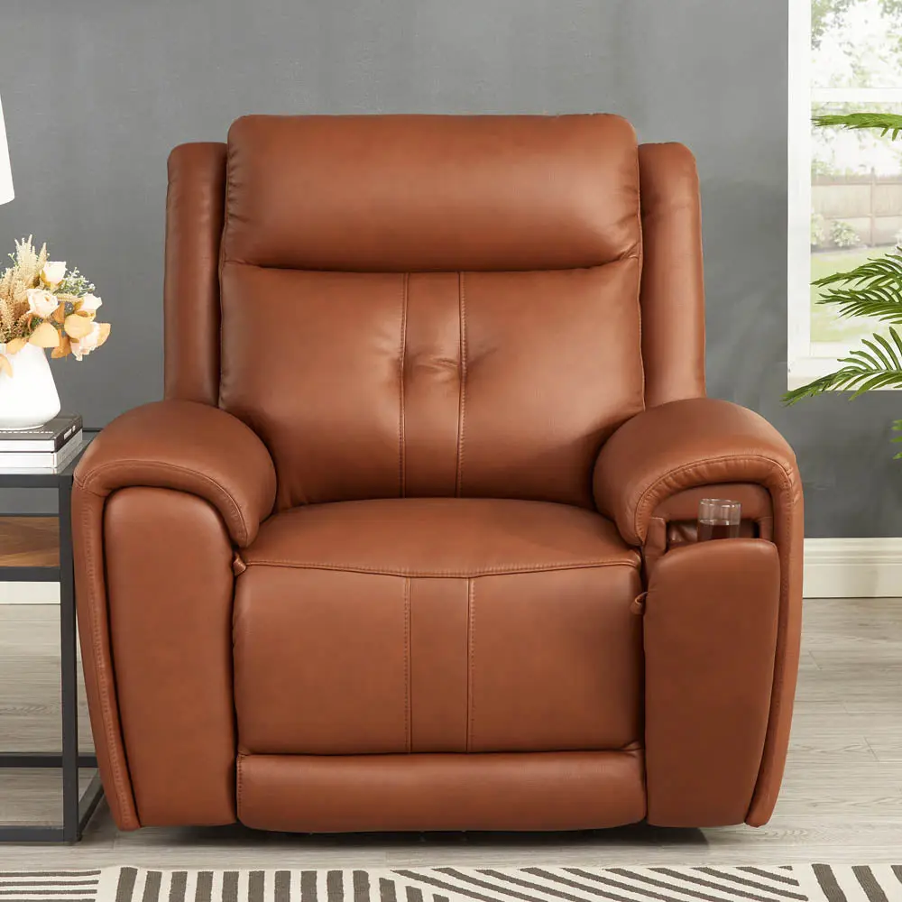 Emma Power Headrest Zero Gravity Recliner Brown Memory Foam Authentic Leather hydeline furniture